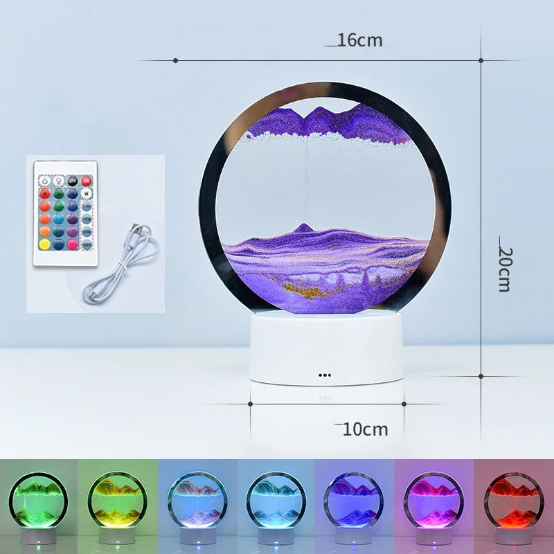 LED-RGB-Sandlandschaftslampe, 3D-Nachtlicht mit beweglichem Sandkunstrahmen und 16-Farben-Sanduhrlicht, 3D-Tiefsee-Display mit Fernbedienung