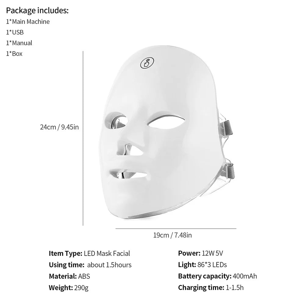 Wiederaufladbare LED-Gesichtsmaske, 7 Farben, LED-Photon-Schönheitsmaske, Hautverjüngung, Zuhause, Gesichtsstraffung, Aufhellung, Hautpflege, Schönheitsmaske