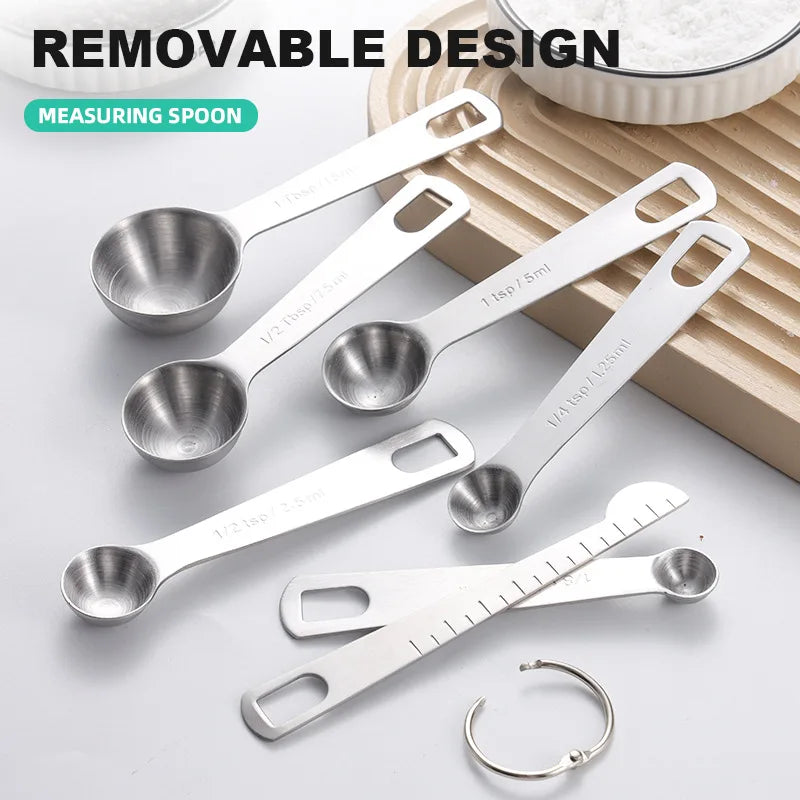 Messlöffel aus Edelstahl, 4/6/7/8-teiliges Set mit Skala, Messlineal, Löffel, Küche, Kaffee, Backen, Messwerkzeug-Set