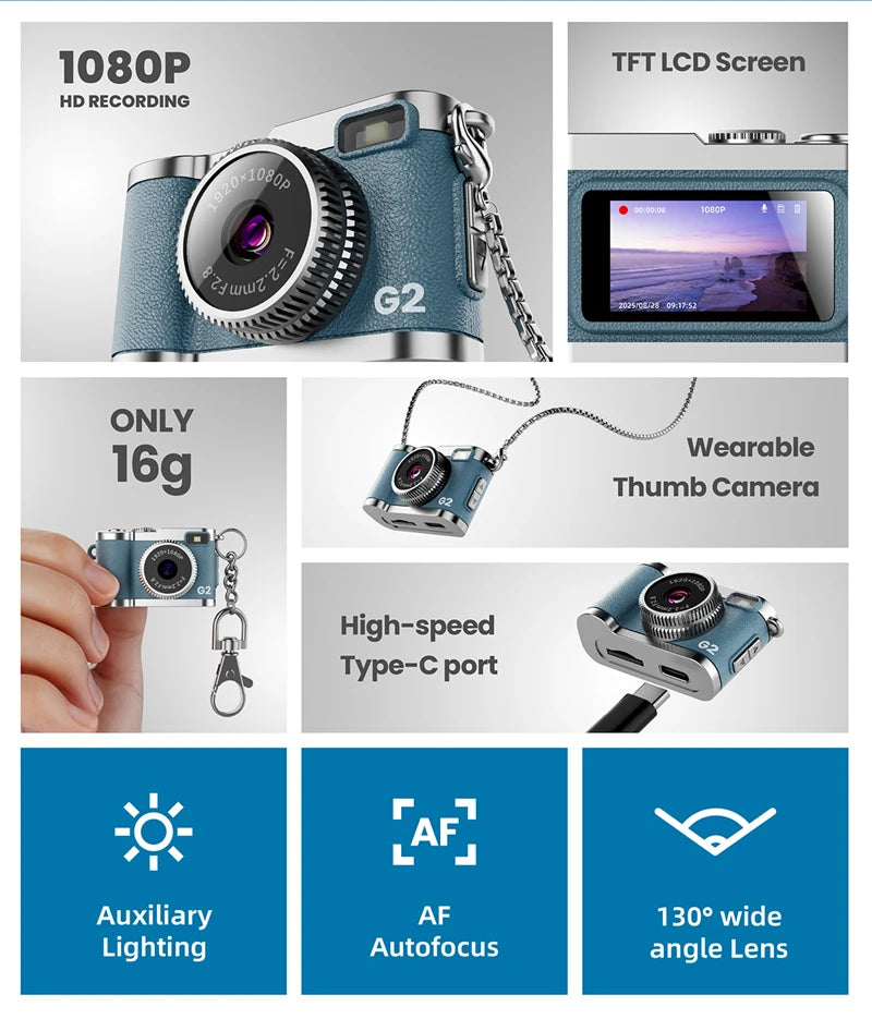 Mini-Daumenkamera, Retro-Digitalkamera, 1080P, Video, tragbar, Reise-Vlog, Anti-Shake-Kamera, unterstützt SD-Karte mit Bildschirm für Kinder