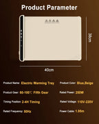 Elektrisches Wärmtablett, Speisenwärmerplatte, faltbar, tragbar, Smart Food, schnelle Erwärmematte, elektrisches Wärmtablett mit 3-Temp-Einstellung