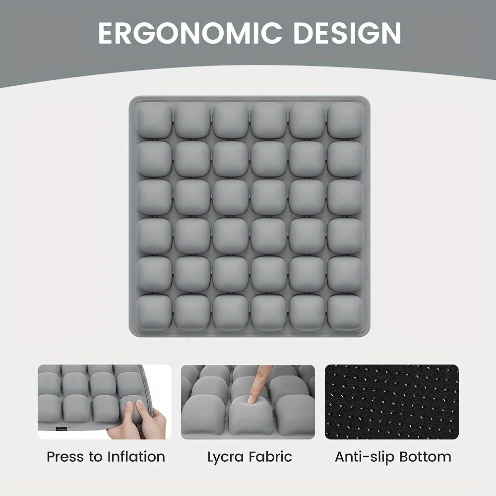 Airbag-Reisekissen, leichtes, atmungsaktives Reisesitzkissen, hoher Rückpralldruck, tragbares 3D-Luftzellen-Sitzkissen-Dekor