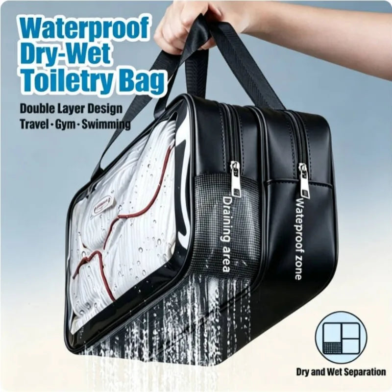 Transparente Kulturtasche mit Nass-Trocken-Trennung, M/L
