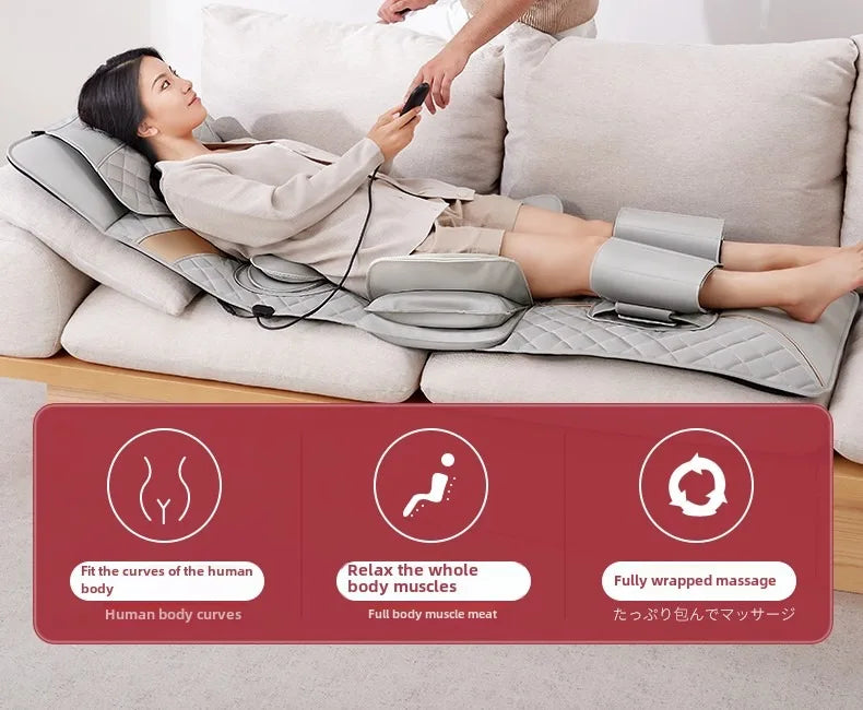Ganzkörper-Massagematte mit Airbags, Dehnungsheizung, 3D-Entspannung der Lendenwirbelsäule, Rückenmassagegerät, PU-Leder, tragbar und tragbar