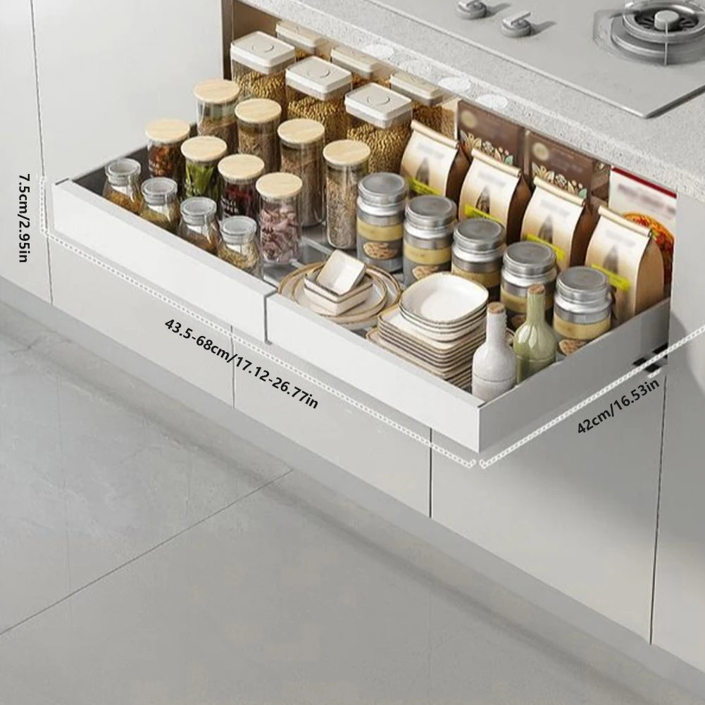 Schubladen-Schrank-Organizer ausziehbare ausziehbare Gleitschiene aus Kohlenstoffstahl unter der Spüle, Aufbewahrungsregal für Küchenschrank