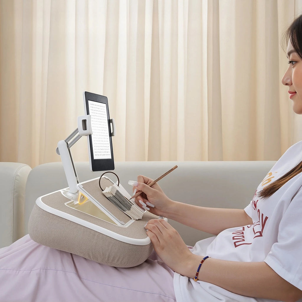 Oatsbasf Kissenständer mit Stauraum 360° °   Drehbarer Clip-Ständer für 4,7–13 Zoll große Telefon-Tablets, Kindle 15 Zoll Laptop-Kissen, Schoßschreibtisch