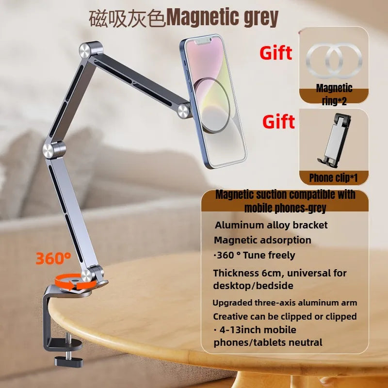 iPad-Halterung für Schreibtisch, Aluminiumlegierung, Tablet, magnetischer Ständer, faltbare Armhalterung für 4,7–15,6 Bildschirm, Telefon, Monitor, Galaxy