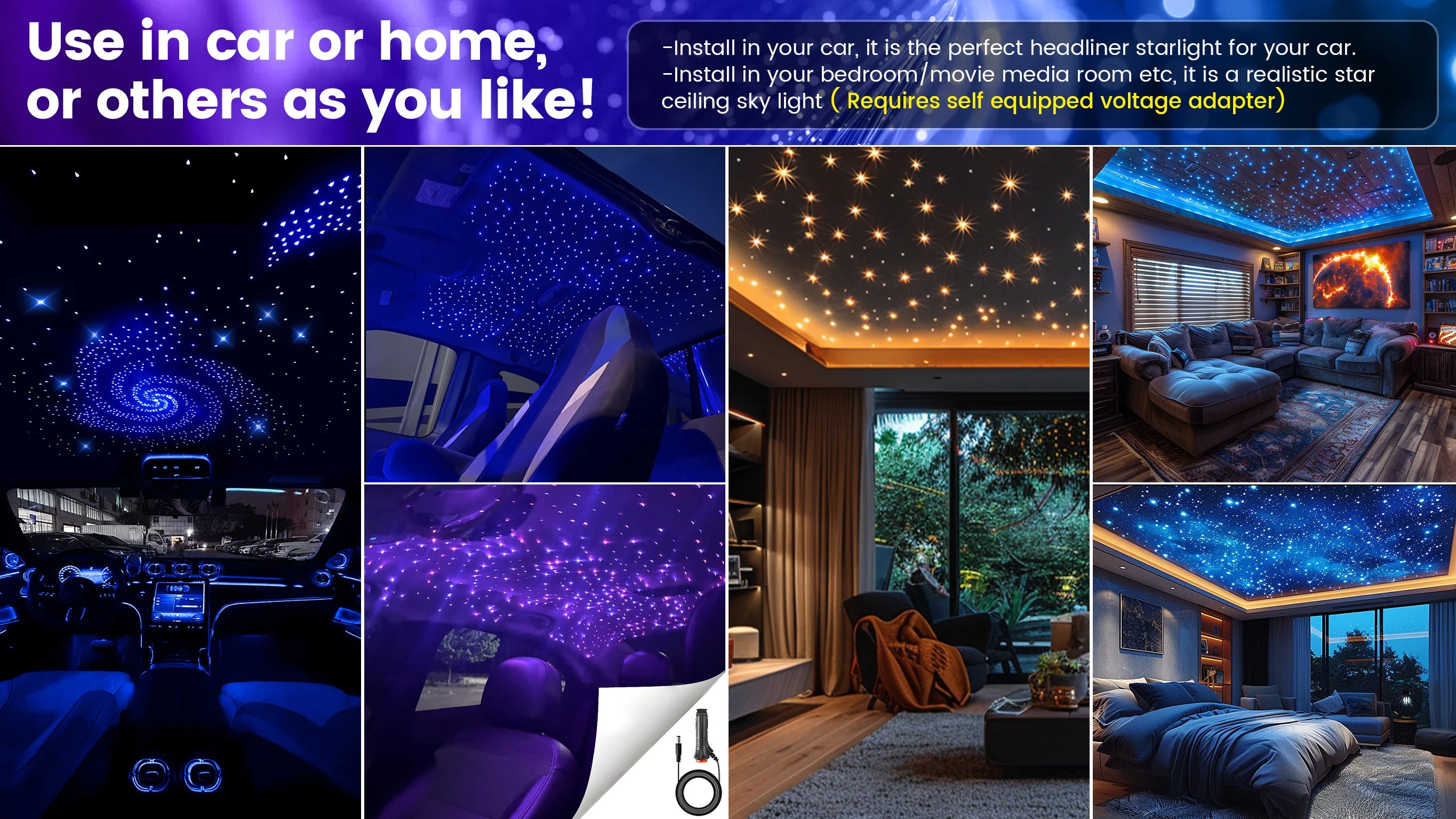VASTFIRE Starlight Auto-Ambientebeleuchtung – Glasfaser-Fußmatten, RGB-Lichtleiste & Faserlampen | App & Fernbedienung | CE & RoHS