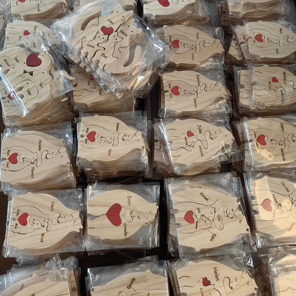 Kunst-Holzbär-Familienpuzzle, personalisierter Name, individuelle Heimdekoration, Thanksgiving, Weihnachten, Herzwärmungsgeschenk für Babymutter