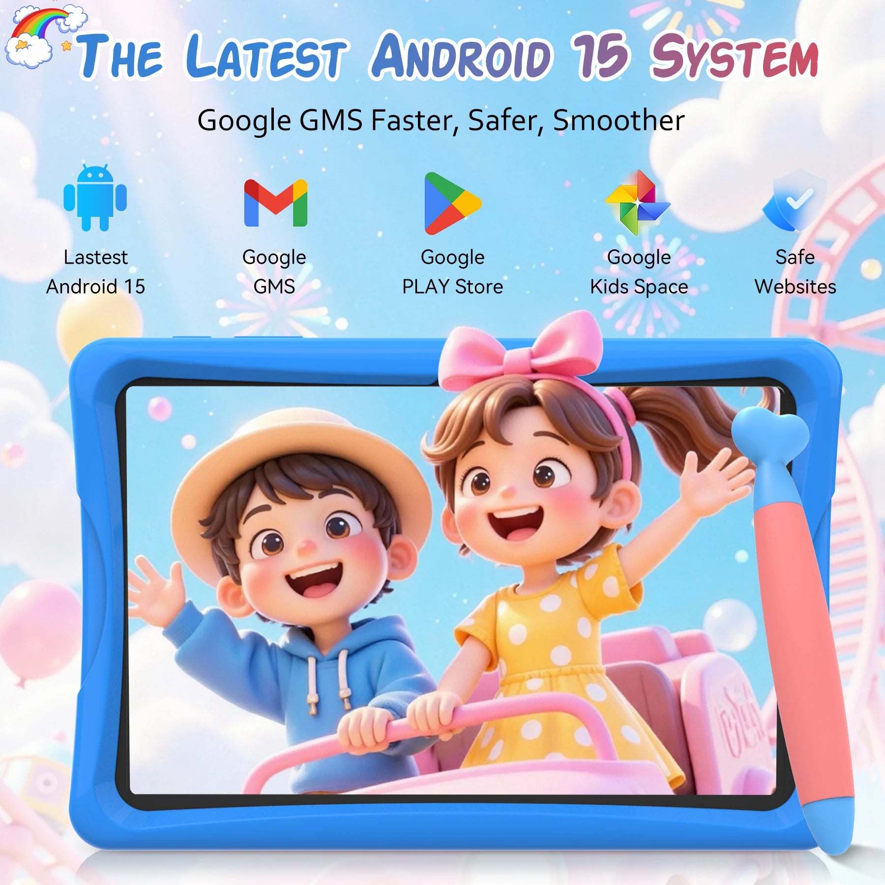 TABWEE K10 Kinder-Tablet 10'' Android 15, 4 GB RAM + 8 GB erweiterbar, 64 GB ROM, 5G WiFi, Widevine L1, 5000 mAh Kinder-Tablet-PC