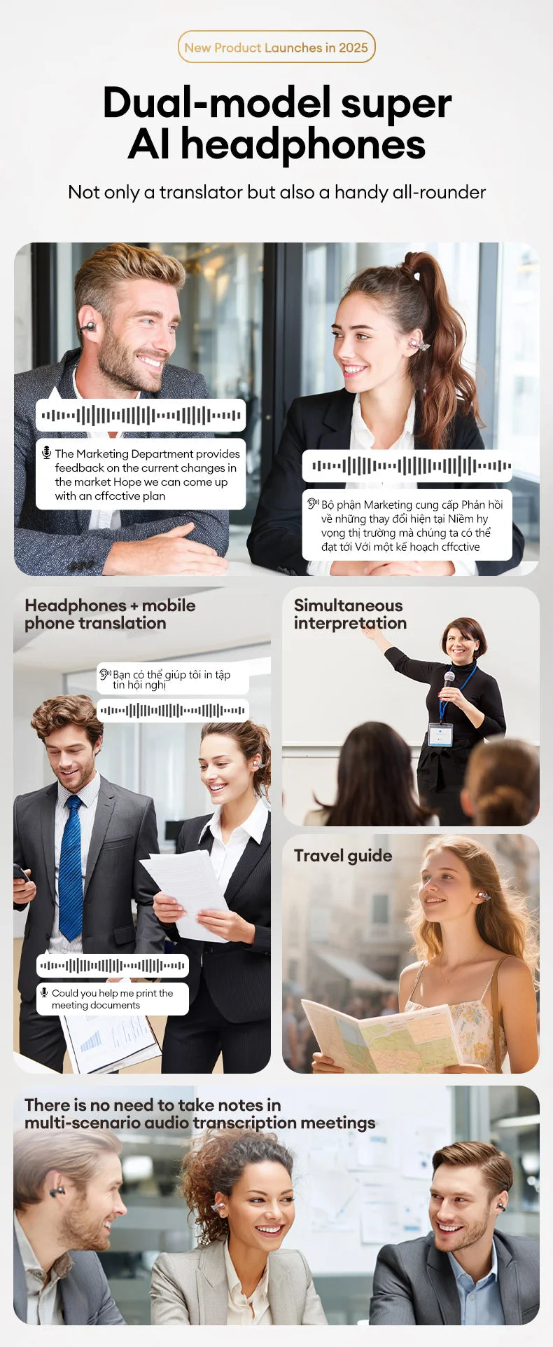 AI-Übersetzungskopfhörer AOC Ohrclip-Ohrhörer OWS Bluetooth Smart LCD-Bildschirm-Touch-Kopfhörer Gaming Wireless Sport Headset 3521