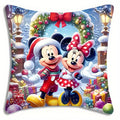 Dreiteiliger Weihnachtskissenbezug von Disney Mickey Minnie, bemalt mit glücklichen Szenen wie Schneehütte, Mickey Minnie und Weihnachtsmann