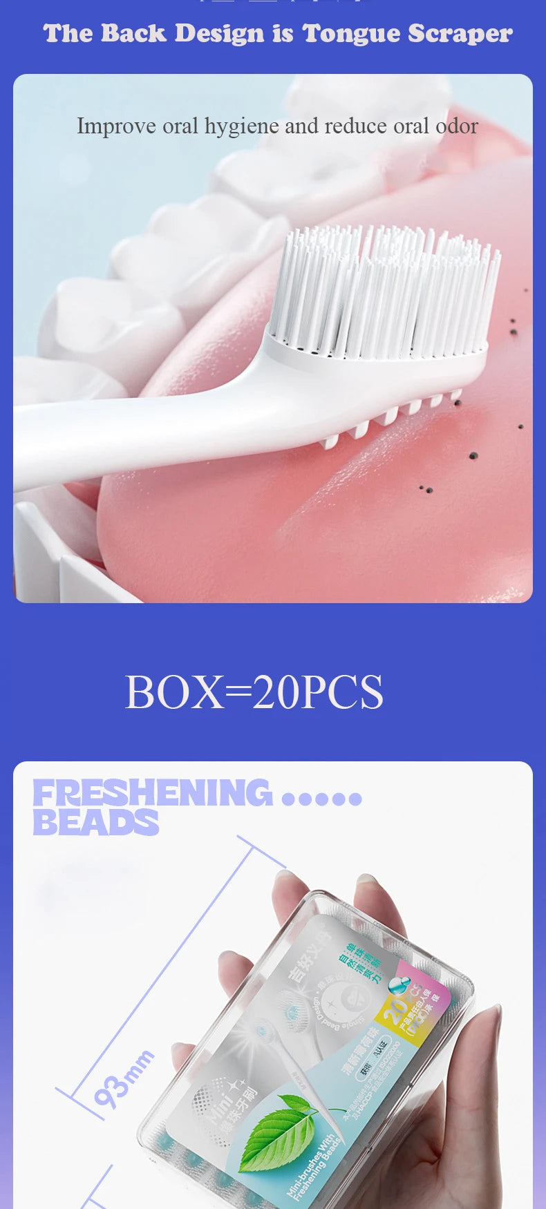 Mini-Zahnbürste mit Mund, Lufterfrischer, Perlen, Zahnstocher und Zungenschaber, 4-in-1, zum Entfernen von Mundgeruch, tragbares Mundpflege-Werkzeug, 1/20/24 Stück
