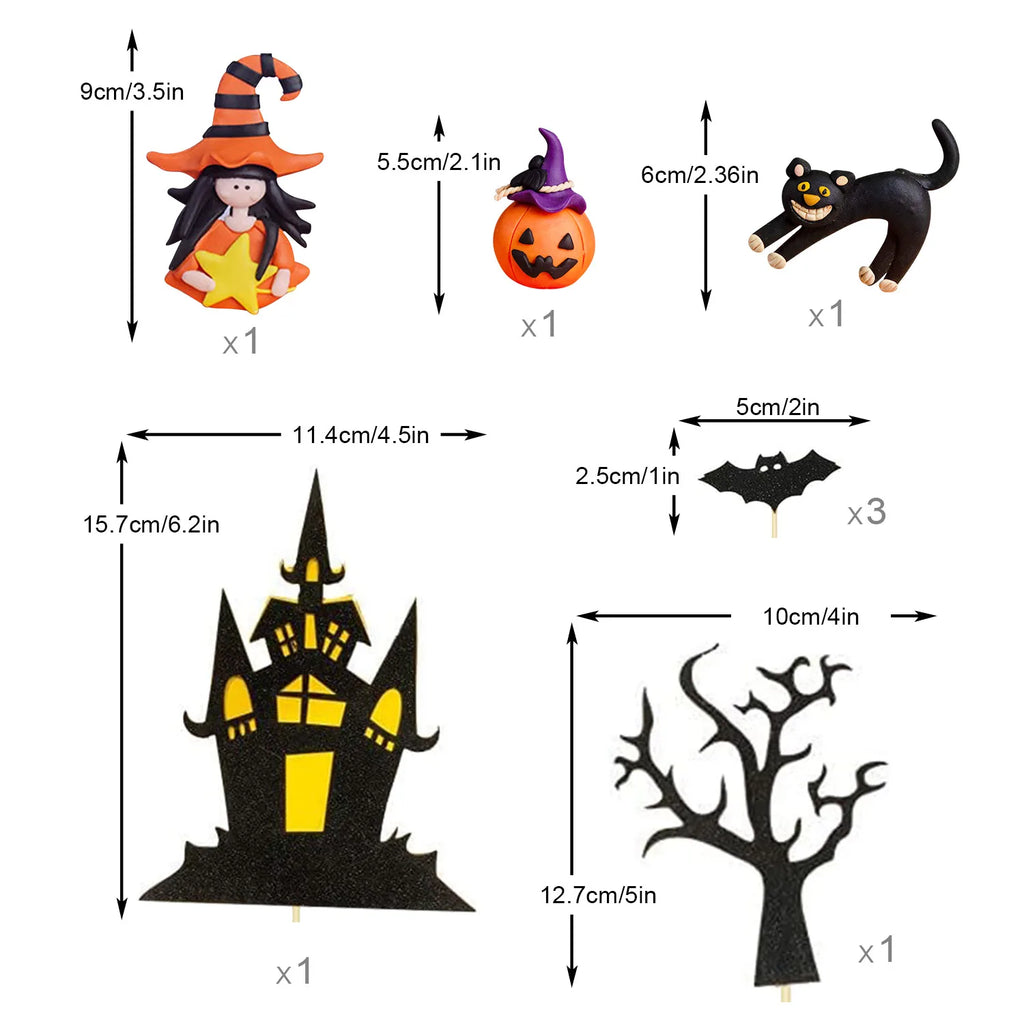 8 stücke Halloween Kuchen, Topper Spukhaus Kürbis, Mädchen Fledermaus, Schwarze Katze Cupcake topper für Wizard Party, Ghost Party, Spider Party