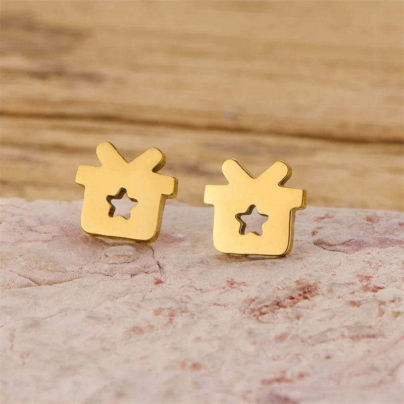 Shuangshuo 1 Paar Ohrstecker mit Schleife, Weihnachtsbaum, Elch, Jingle Bell, für Damen, Edelstahl, Ohrringe, Schmuck, 2025, Weihnachtsgeschenk