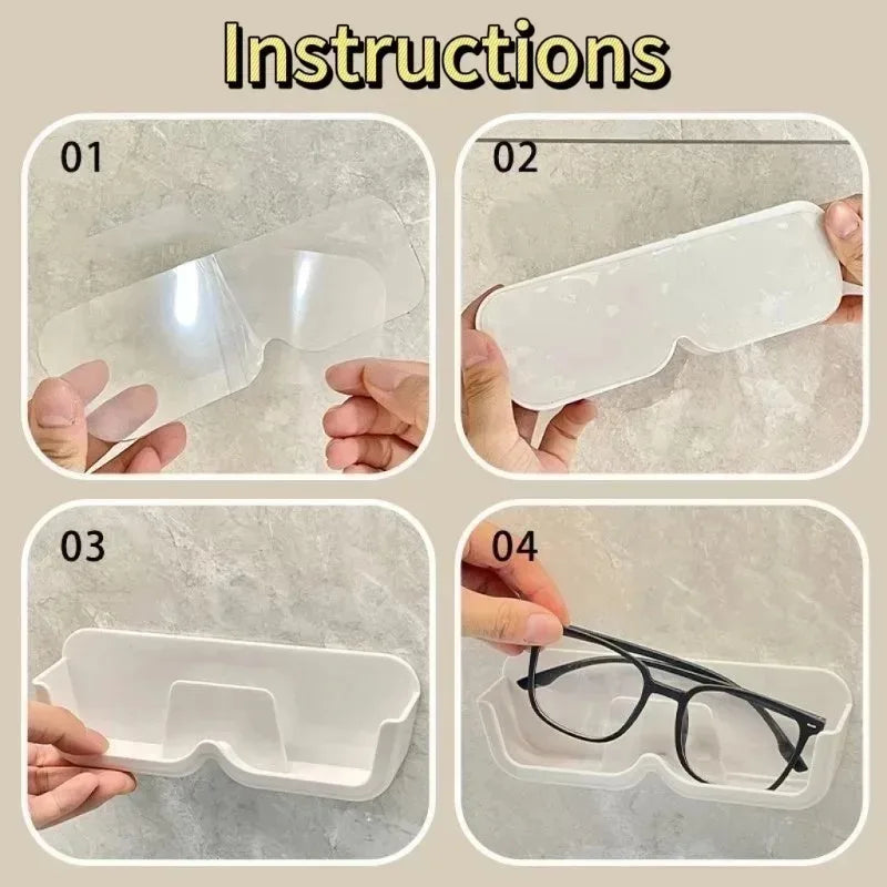 Brillen-Organizer Wandhalter – Selbstklebend, Ohne Bohren, 17,5×3,5×5,8cm | Sonnenbrille & Brille | Weiß, Grau & Transparent