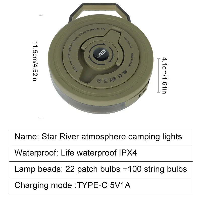 Outdoor-Camping LED Umgebungs licht Typ C wiederauf ladbare tragbare Beleuchtung Taschenlampe mit 6 Modi dekorative Lichterkette