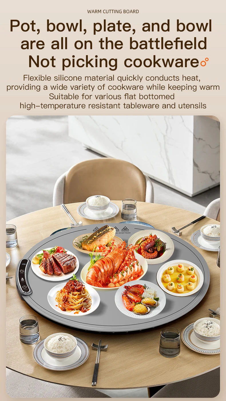 TINSOL Elektrisches Heizplatte für Lebensmittel, tragbares, zusammenklappbares Heiztablett mit 8 Temperatureinstellungen, thermostatisches Lebensmittel-Heizkissen