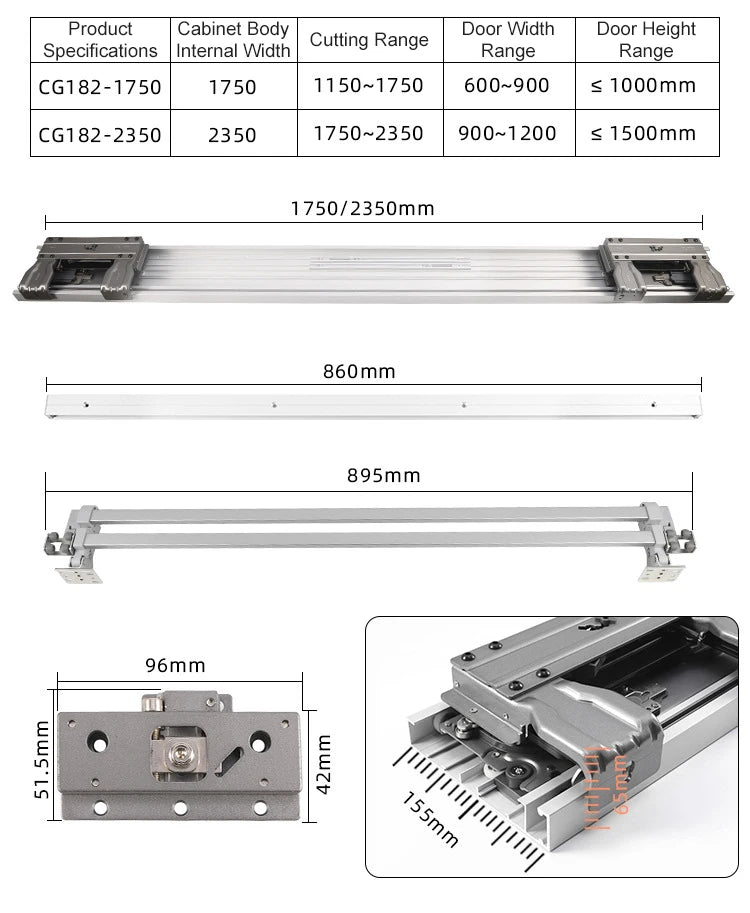 Möbelbeschläge in Sondergröße, Schlafzimmer, Aluminium, eingebetteter Kleiderschrank, Platzierungstür, koplanare Dämpfung, Schiebesystem