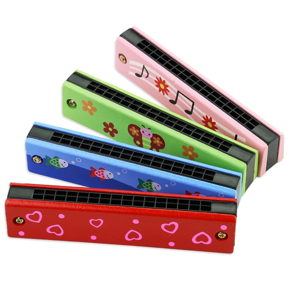 Kinder Holz bemalte Mundharmonika Montessori Puzzle Spielzeug Cartoon Muster Kinder Musikinstrument Aufklärung Musik Spielzeug