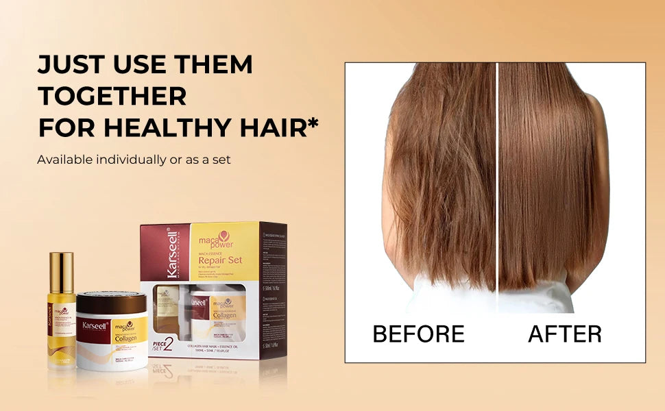 Karseell Collagen Hair Mask 500 ml 16,9 fl.oz + Arganöl-Haarserum 50 ml 1,69 fl.oz für trockenes, geschädigtes Haar, alle Haartypen