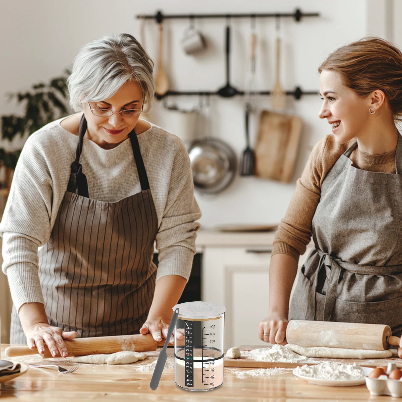 900 ml Sauerteig-Starterglas-Set, klares Glas, hitzebeständig, Sauerteig-Starterbehälter, Backen, Gärglas, Lebensmittelaufbewahrung