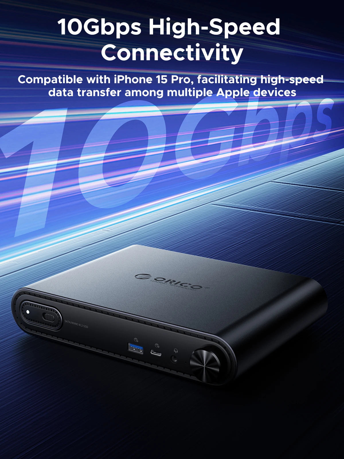 ORICO 10-in-1-USB-C-Dockingstation mit M.2-SSD-Gehäuse PD100W-Lade-Ethernet 4K60 Hz HDMI-Com 3,5-mm-Audiovolumeregler