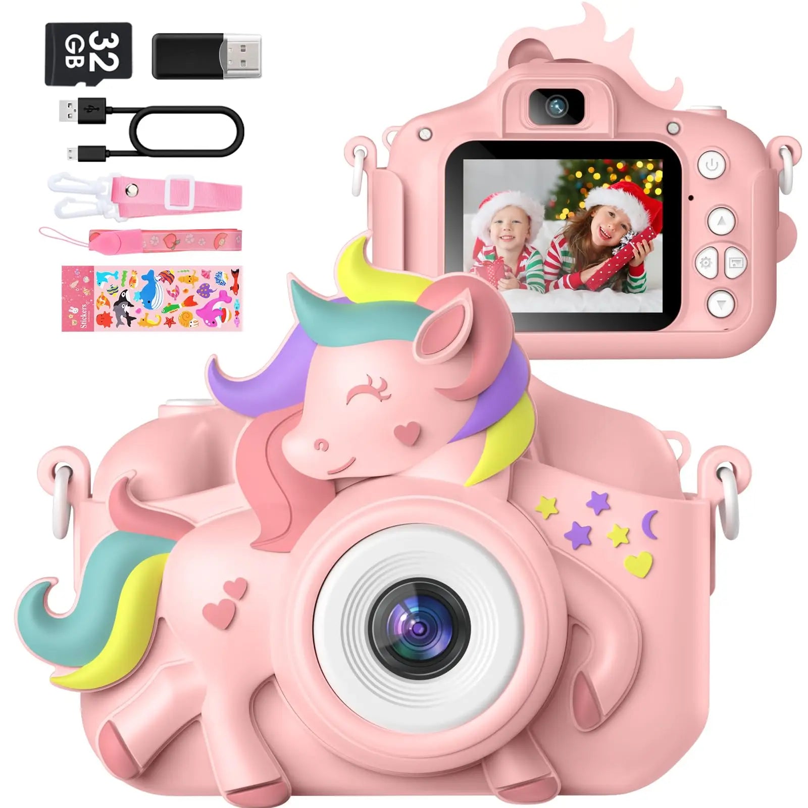 Mini-Kamera für Kinder, 20,0 MP, 1080P, HD-Digitalkamera, 2,0-Zoll-Bildschirm, Camcorder-Spielzeug mit 32-GB-Karte für Geburtstagsgeschenke im Alter von 6–12 Jahren