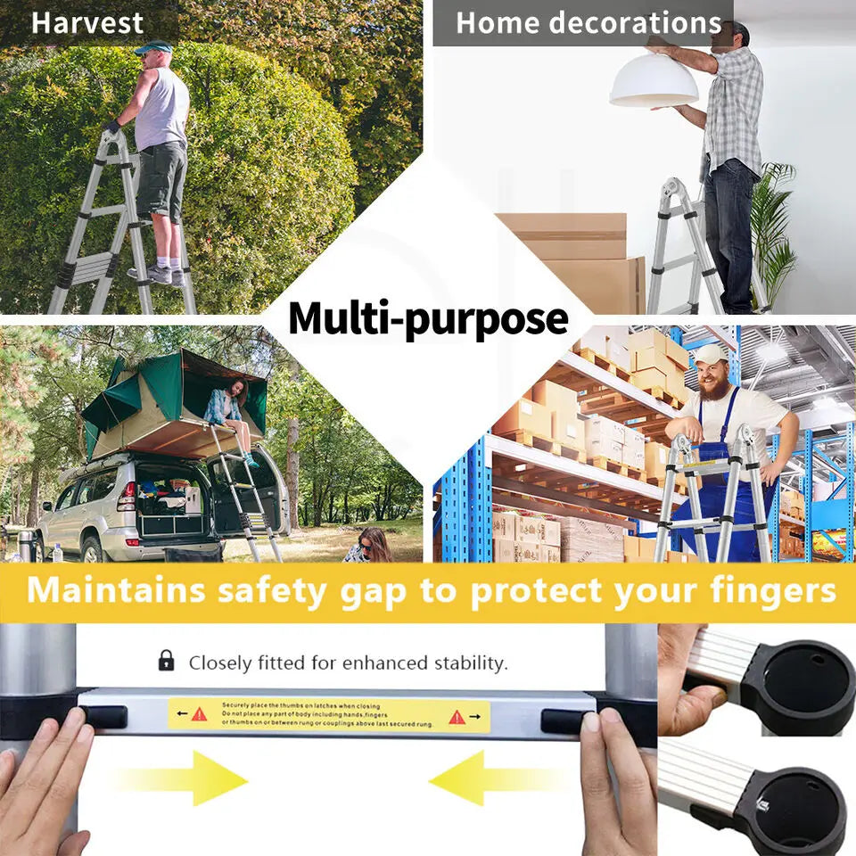 DayPlus Teleskopleiter, Klappleiter aus Edelstahl, tragbar, ausziehbar, Kapazität der Loft-Leiter, maximale Belastung 150 kg/330 lb, EN131