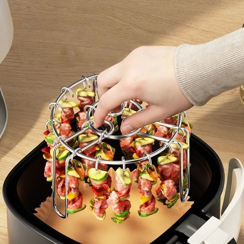 Edelstahl-Grillspieße für Heißluftfritteuse & BBQ – Vertikaler Grillrost, Gleichmäßige Hitze | 12–48 Stück