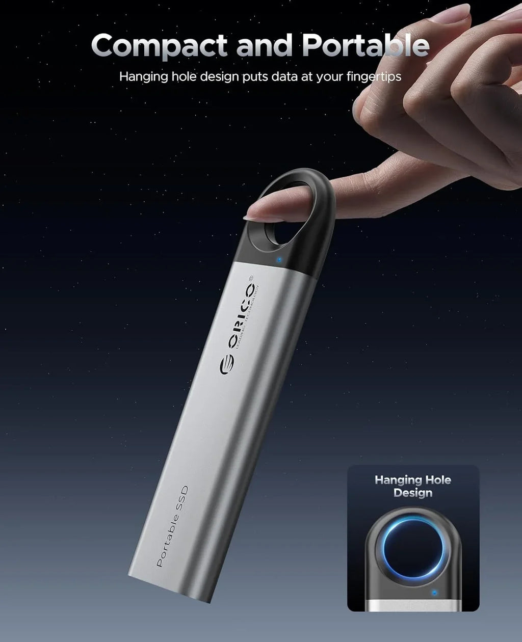 ORICO 1 TB externe SSD bis zu 1050 MB/s Design zum Aufhängen, tragbares Solid-State-Laufwerk, PSSD für Tablets, Laptops, C10