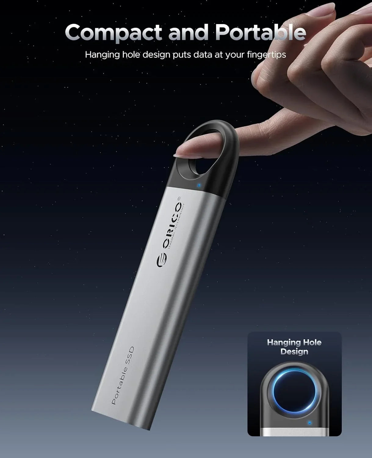 ORICO 1 TB externe SSD bis zu 1050 MB/s Design zum Aufhängen, tragbares Solid-State-Laufwerk, PSSD für Tablets, Laptops, C10