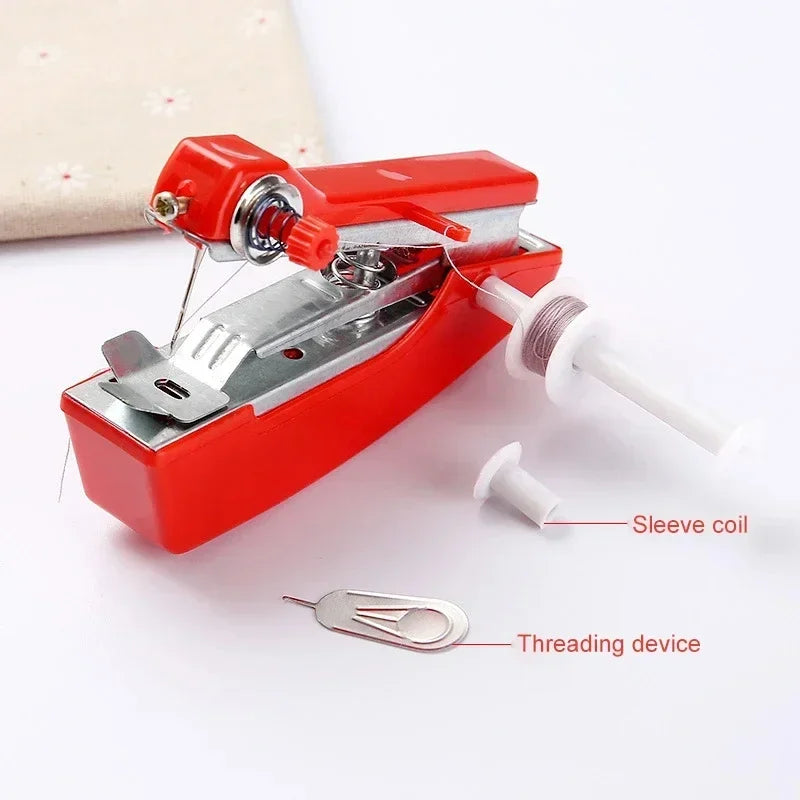 Edieu Mini-Nähmaschine tragbar – Handgerät, Metall, für Stoff & Leder, mit Fadenset