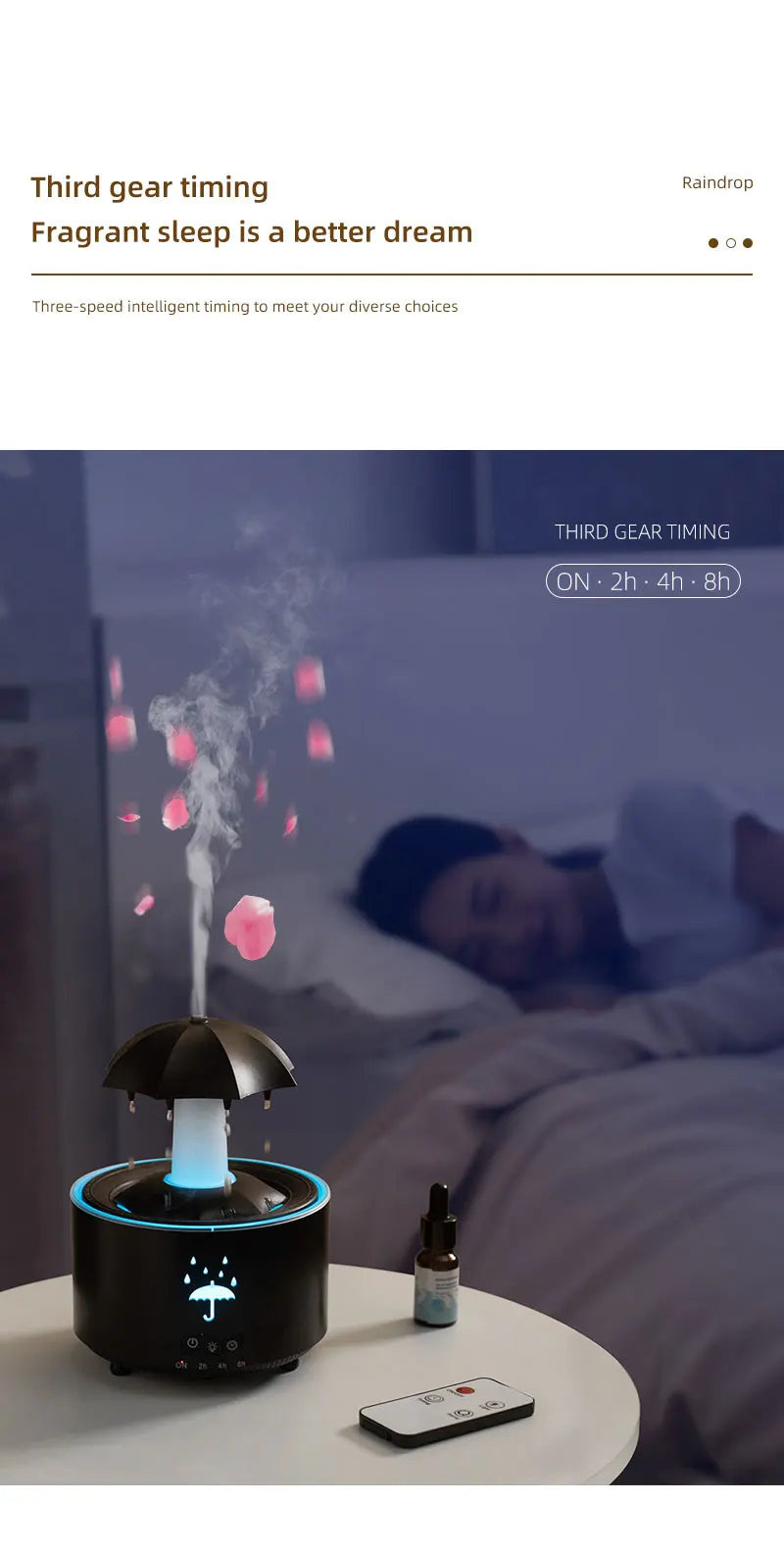 Humidificateur d'air créatif en forme de goutte d'eau avec lumière colorée et diffuseur d'huiles essentielles et d'arômes en forme de goutte d'eau. Humidificateur d'aromathérapie.