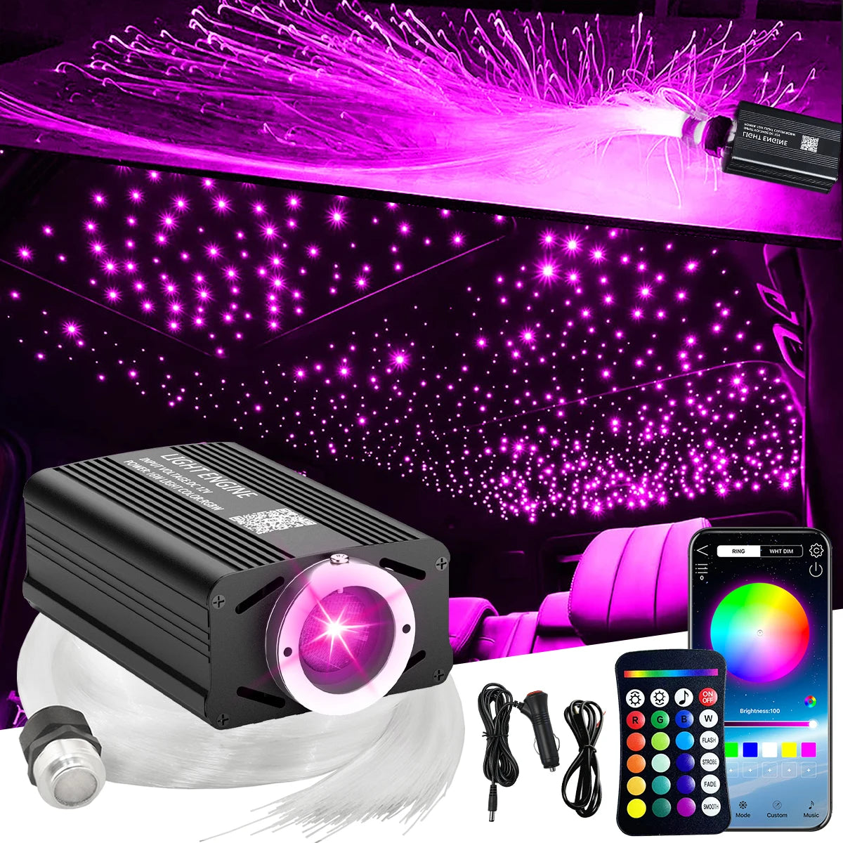 VASTFIRE Starlight Auto-Ambientebeleuchtung – Glasfaser-Fußmatten, RGB-Lichtleiste & Faserlampen | App & Fernbedienung | CE & RoHS