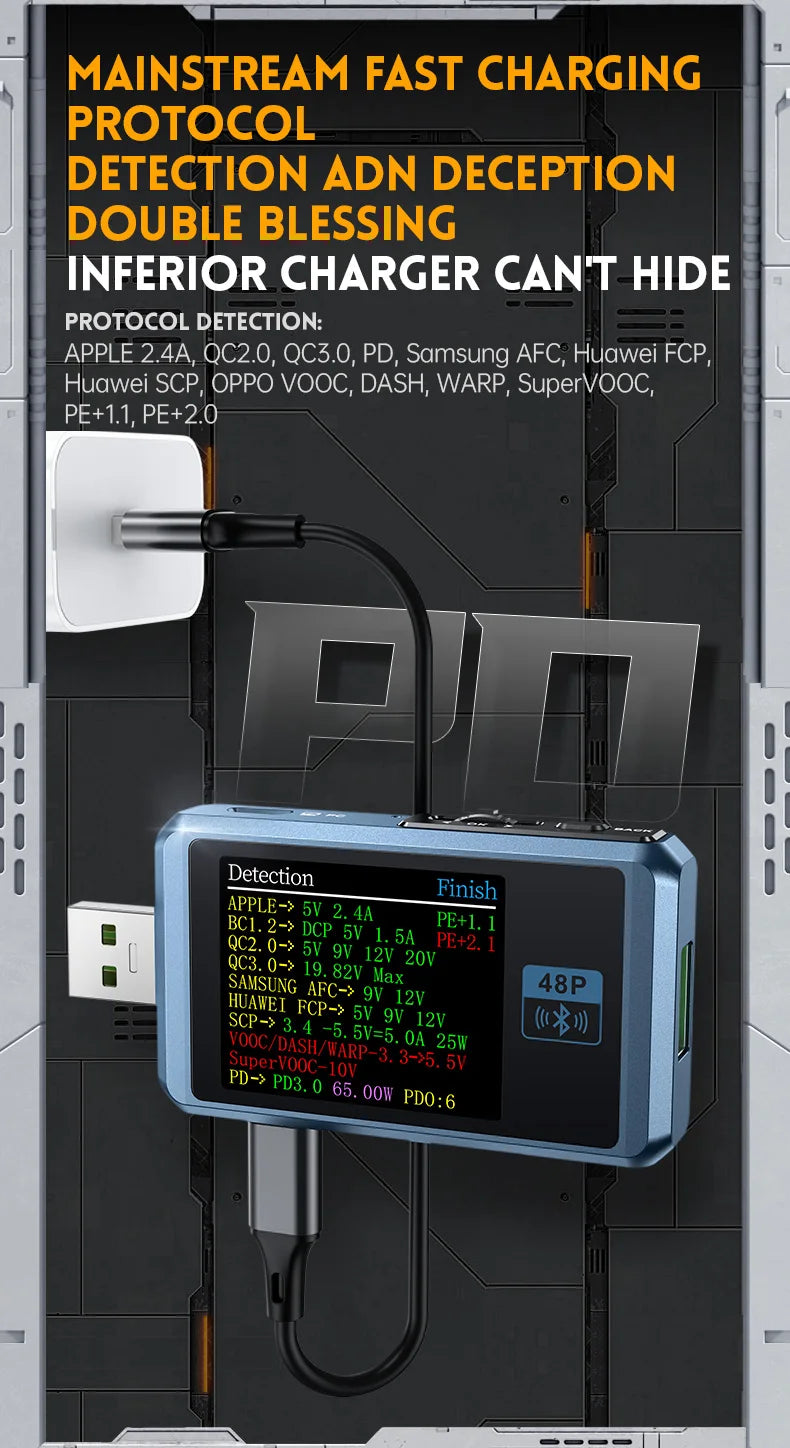 FNB58 USB-Tester, Voltmeter, Amperemeter, Typ C, Schnellladungserkennung, Auslöser, Kapazitätsmessung, Welligkeitsmessung