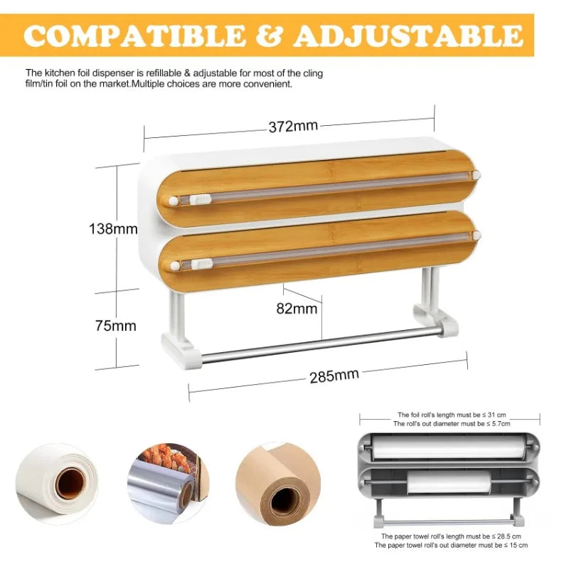 Wand Frischhaltefolie Spender Wrap Aluminiumfolie Folienschneider Spender Wand Magnetische Stretch Rollenpapierhalter Küchenzubehör
