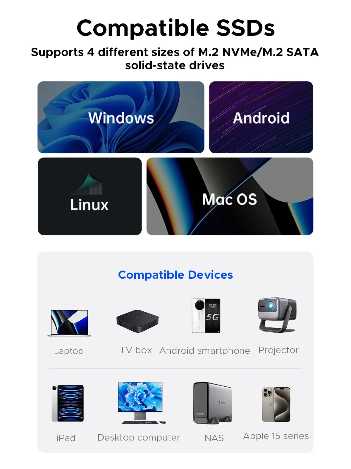 ORICO M.2 NVMe SATA SSD-Gehäuse, werkzeugloses USB, extern, 10 Gbit/s, M.2 NVMe-zu-USB-Adapter, unterstützt UASP für PCIe NVMe und SATA SSD