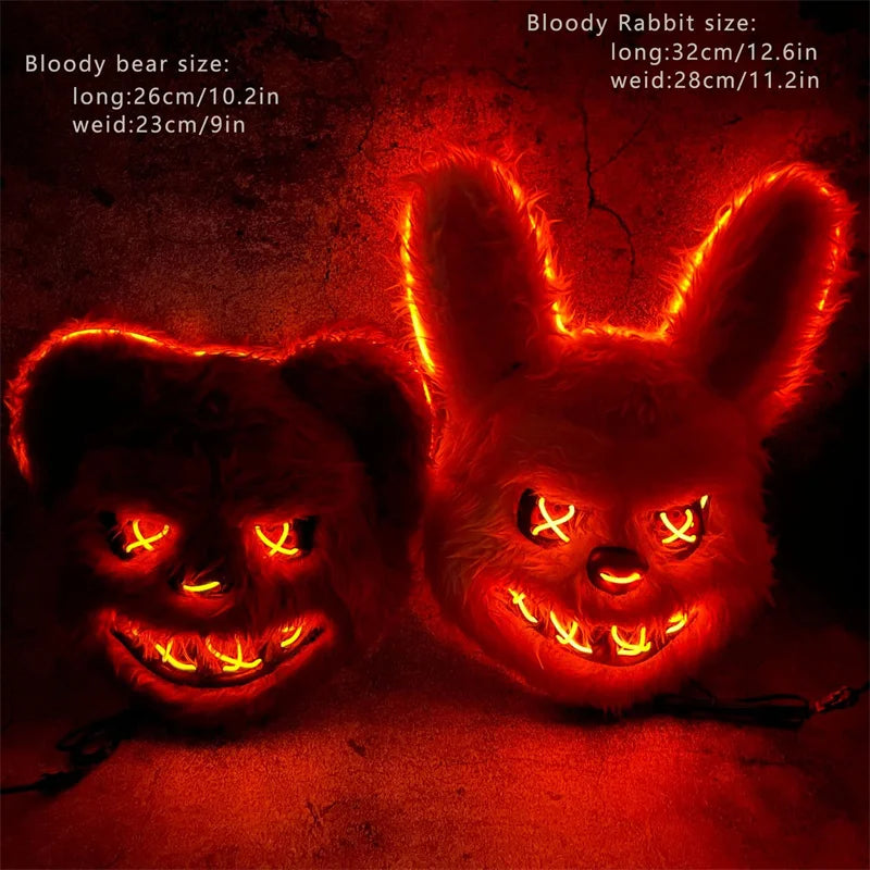 LED-Tiermaske Halloween – Leuchtende Hasen- & Bärmaske für Karneval & Cosplay