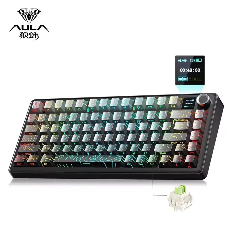 AULA F75 MAX mechanische Gaming-Tastatur, 75 % verkabelt/Bluetooth/2,4 G, Hot-Swap-RGB-E-Sport-Tastatur mit TFT-Bildschirm für PC/Mac ﻿