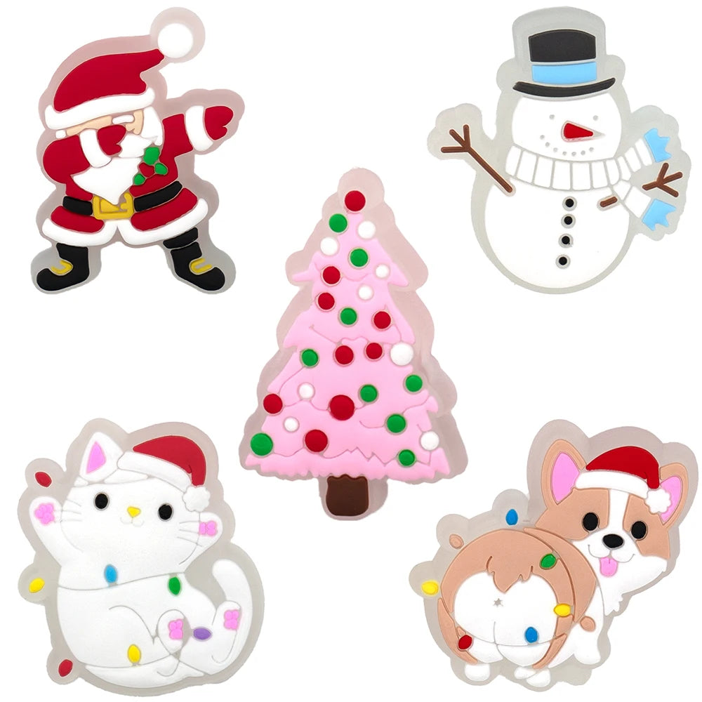 1–5 Stück neue Weihnachts-LED-Schuhanhänger, niedlicher Weihnachtsmann, Katze und Hund, Pin-Zubehör für Sandalen, Schuh-Clogs, Schnalle, Weihnachtsgeschenke