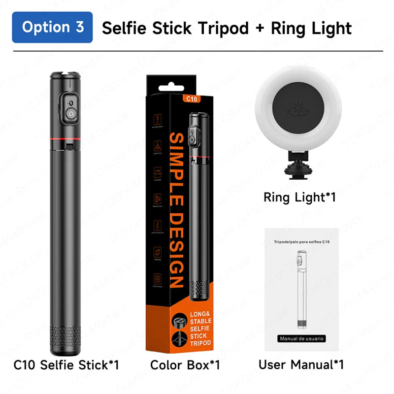 TOKQI C10 Selfie Stick Stativ – 1,83m / 72 Zoll, Bluetooth, Aluminium | iPhone & Android