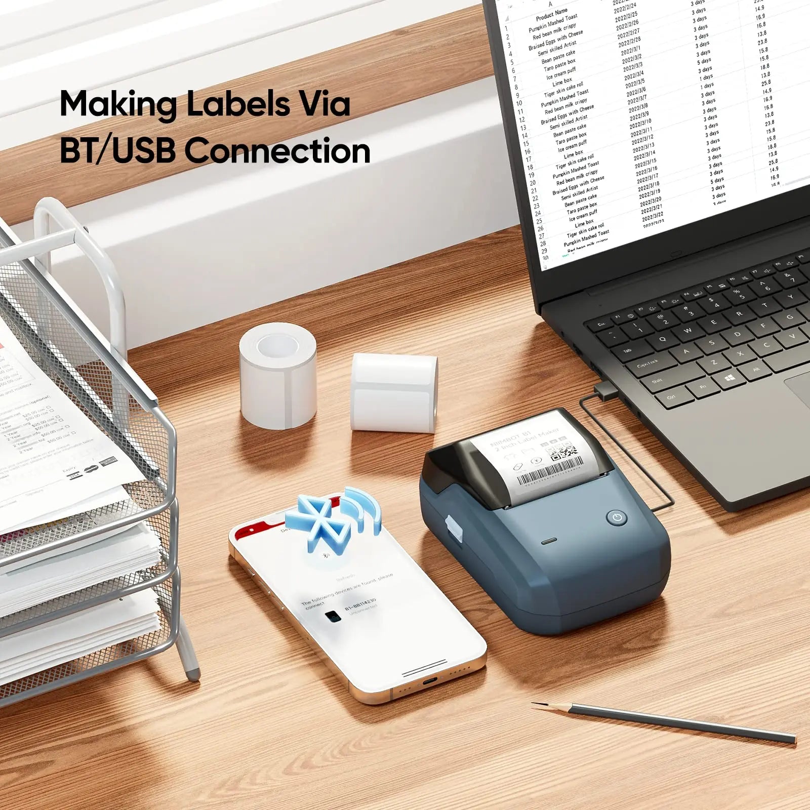 NiiMbot B21 / B1 Bluetooth Etikettendrucker – Tintenfrei, 203dpi, 1200mAh, CE, mit optionalen Etikettenrollen