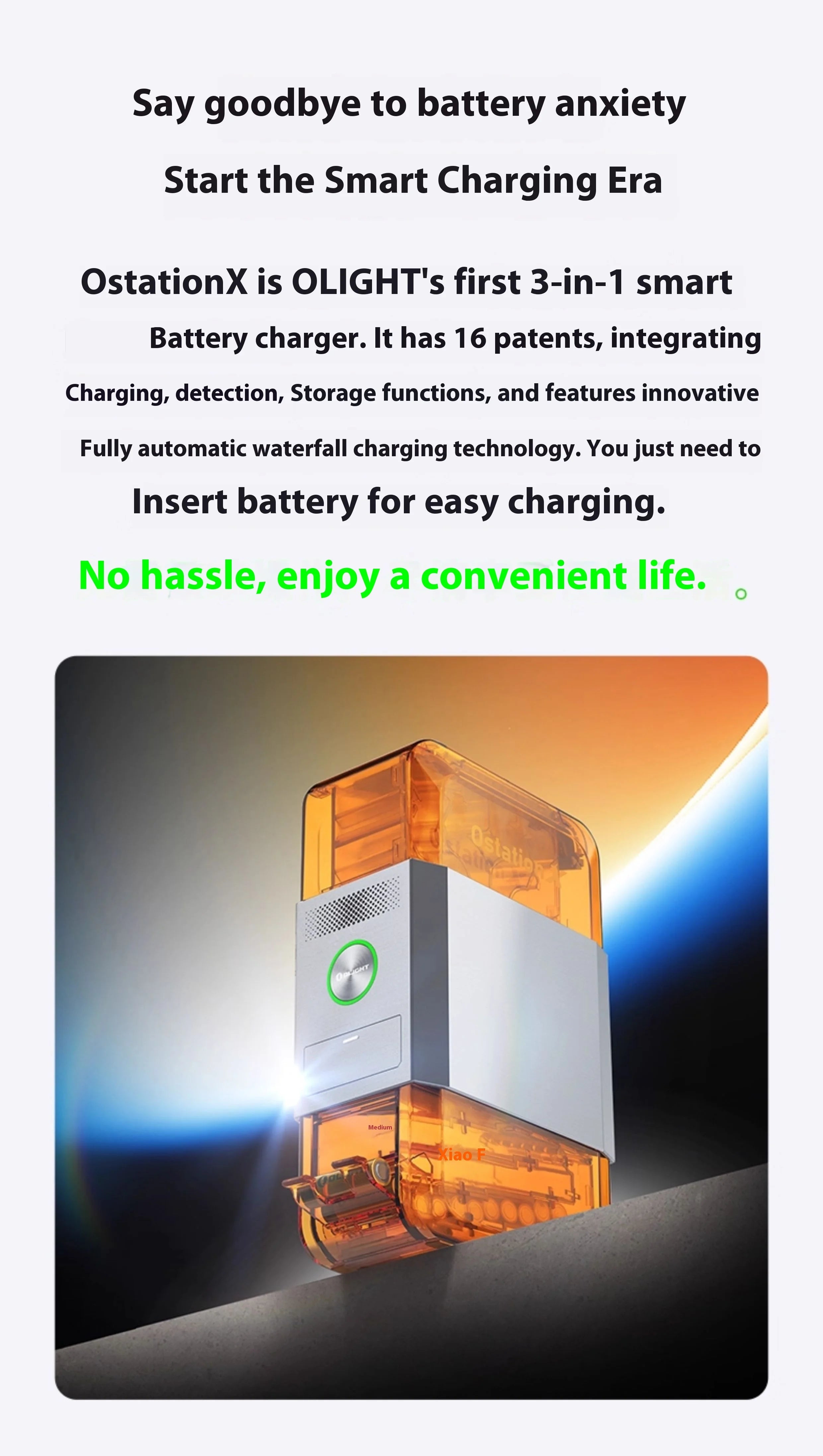 OLIGHT OstationX 3-in-1 Smart-Akkuladegerät AA/AAA Ni-MH wiederaufladbares Batterieladegerät Ladebox Nickel-Metallhydrid-Batterien Gehäuse