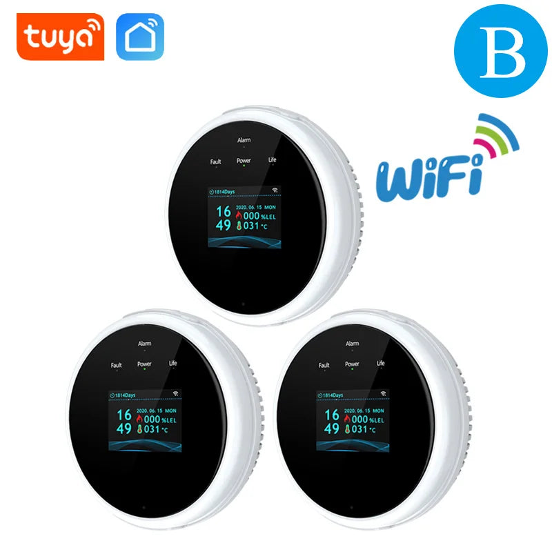 Tuya WiFi gas detector for home LPG natural gas leak alarm LED display, leak sensor, smart life app control