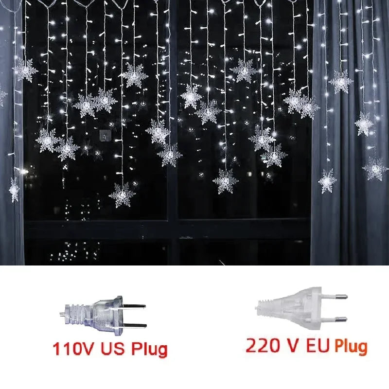 3,2 m lange Weihnachts-Schneeflocken-Vorhang-Lichter – blinkende LED-Lichterkette, wasserdicht für Urlaub, Party, Hochzeit, Weihnachtsbaum-Dekoration