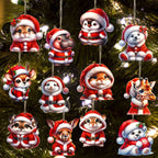 12 Stück Weihnachtsschmuck aus Holz, handgefertigte Weihnachtsmann-Tierbaumschmuck, hängende Charms für Weihnachtsferien