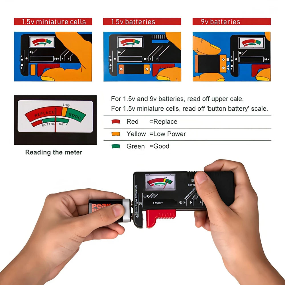 Digitaler Batterietester mit LCD-Display – für AA, AAA, C, D, 9V & Knopfzellen