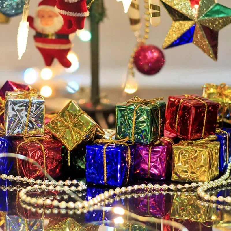 120/12PCS Mini Geschenk Boxen Weihnachten Baum Hängen Anhänger Bunte Quadratische Schaum Box Ornamente Weihnachten Neue Jahr Party decor Großhandel