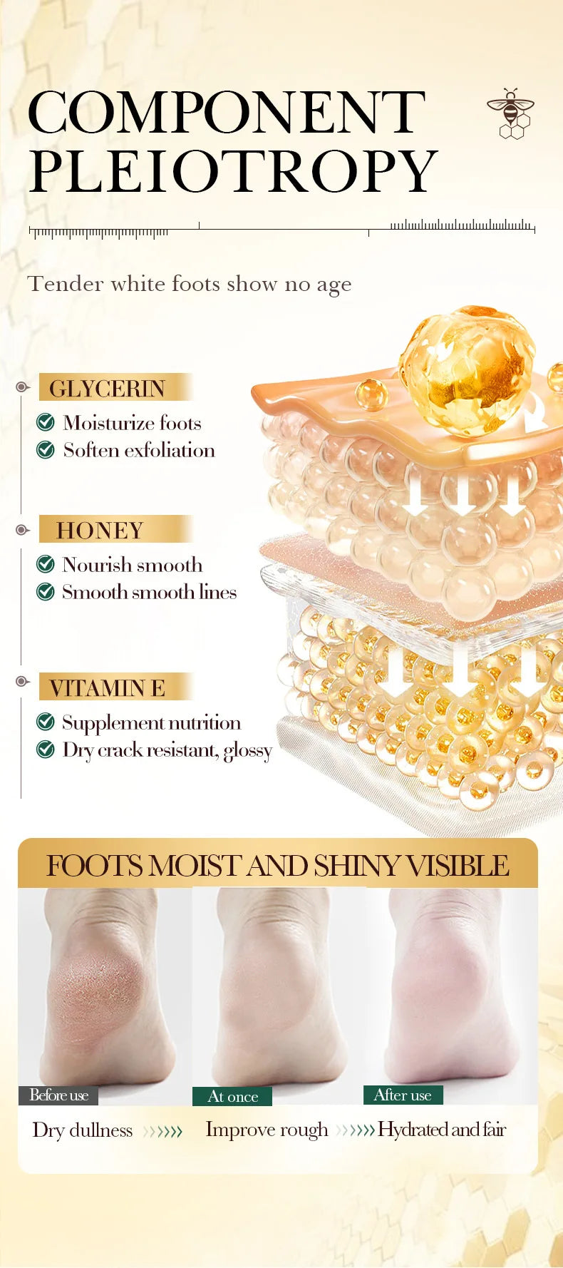 Manuka-Honig & Vitamin E Fußmaske – Tiefenpflege, Peeling & Reparatur für trockene, rissige Fersen, 1–10 Paar